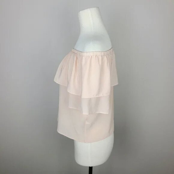 Marciano Blush Pink Silk Off the Shoulder Ruffle Top Small - Picture 8 of 16